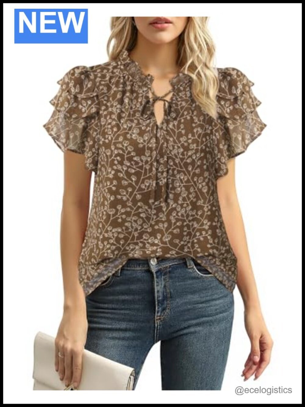 Ruffle Short Sleeve Blouse Chiffon Dressy Casual Work Top